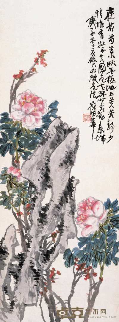 蒲华 牡丹寿石图 轴 131.1×49.7cm